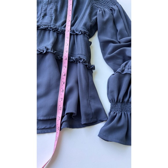 Cistar New York Blouse Ruffles Smocked Waist Balloon Sleeves Pleated Blueberry S - Picture 15 of 17